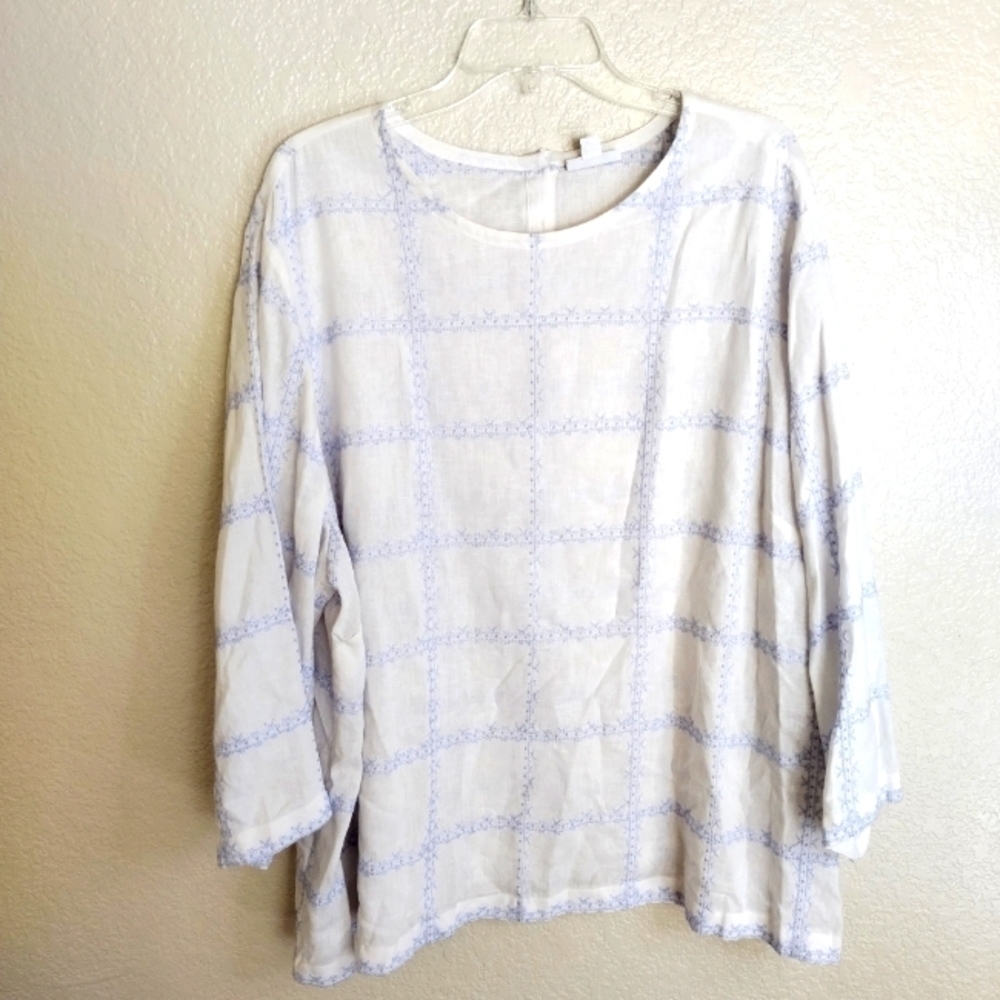 J. Jill crew neck embroidered linen blend blouse sz 3X